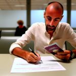 Une personne tenant un passeport et un stylo, prête à remplir un formulaire.