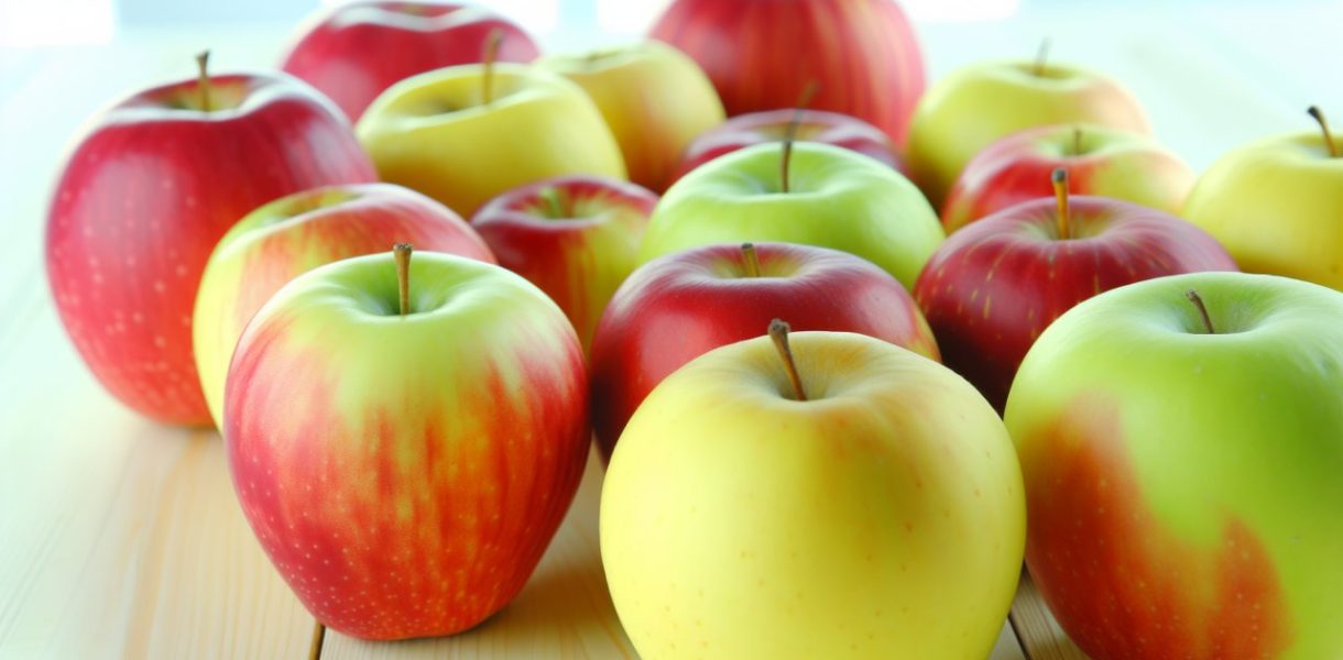 Plusieurs variétés de pommes disposées côte à côte sur une table.